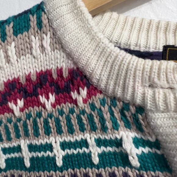 Vintage Eddie Bauer Cardigan Small Sweater Cotton Cottage Green Pink Pattern - Picture 11 of 11